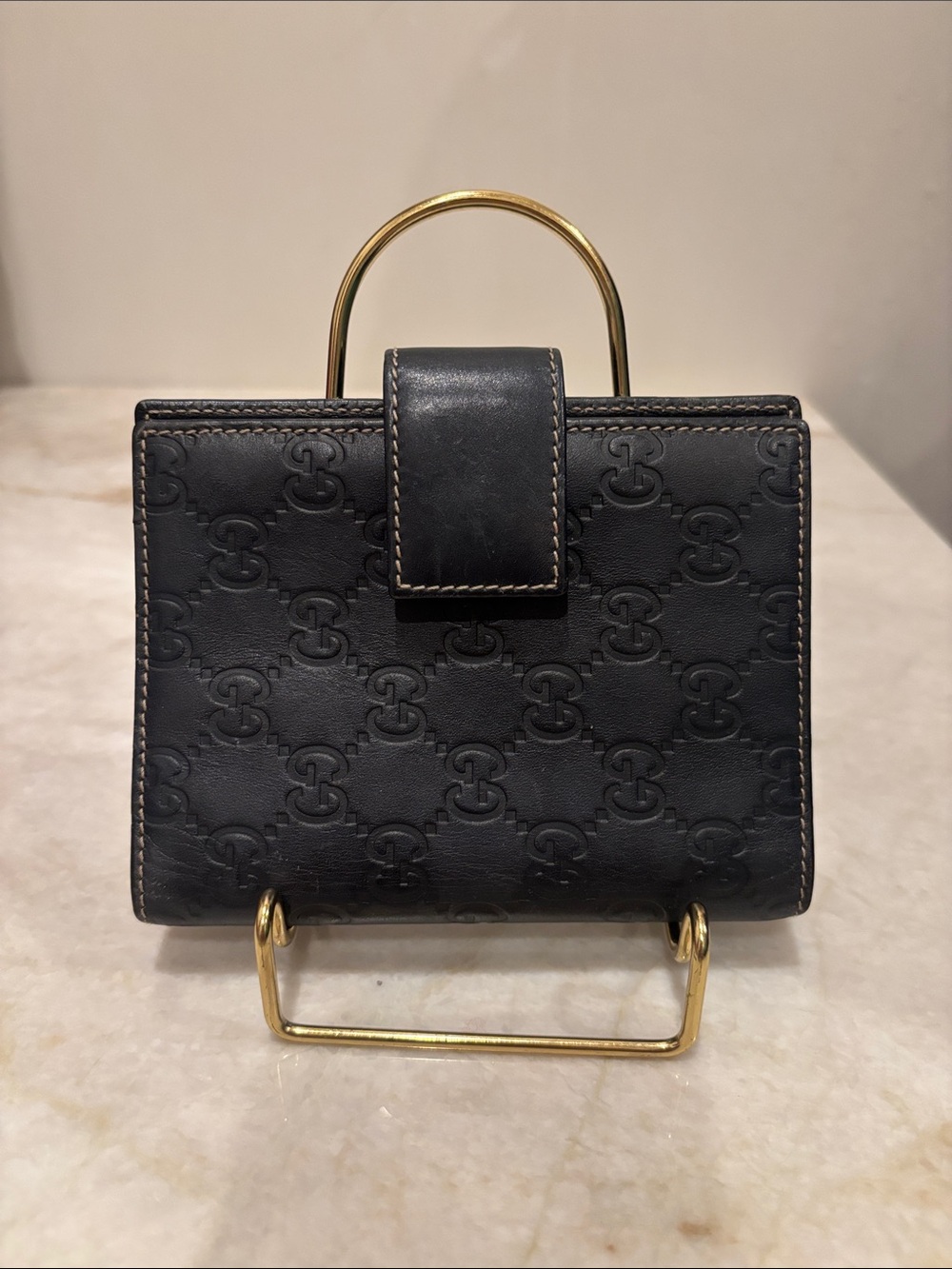 Gucci authentic Black Guccissima Leather 6-Ring Agenda Planner Cover
